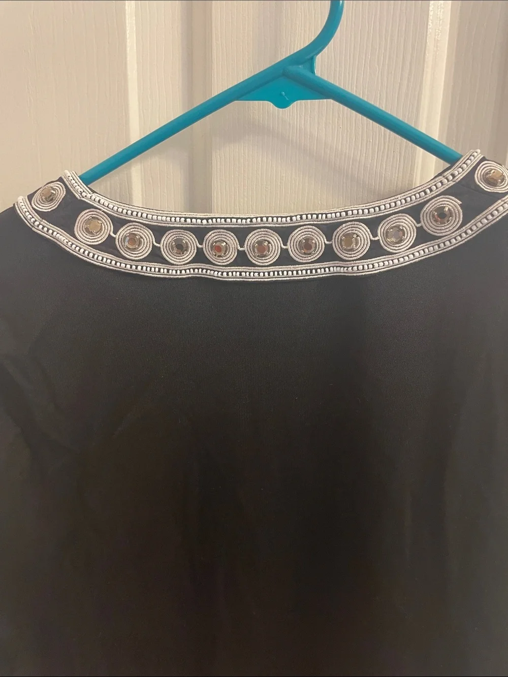 Tory Burch Black Silk Dress with Silver Embellished V-Neck